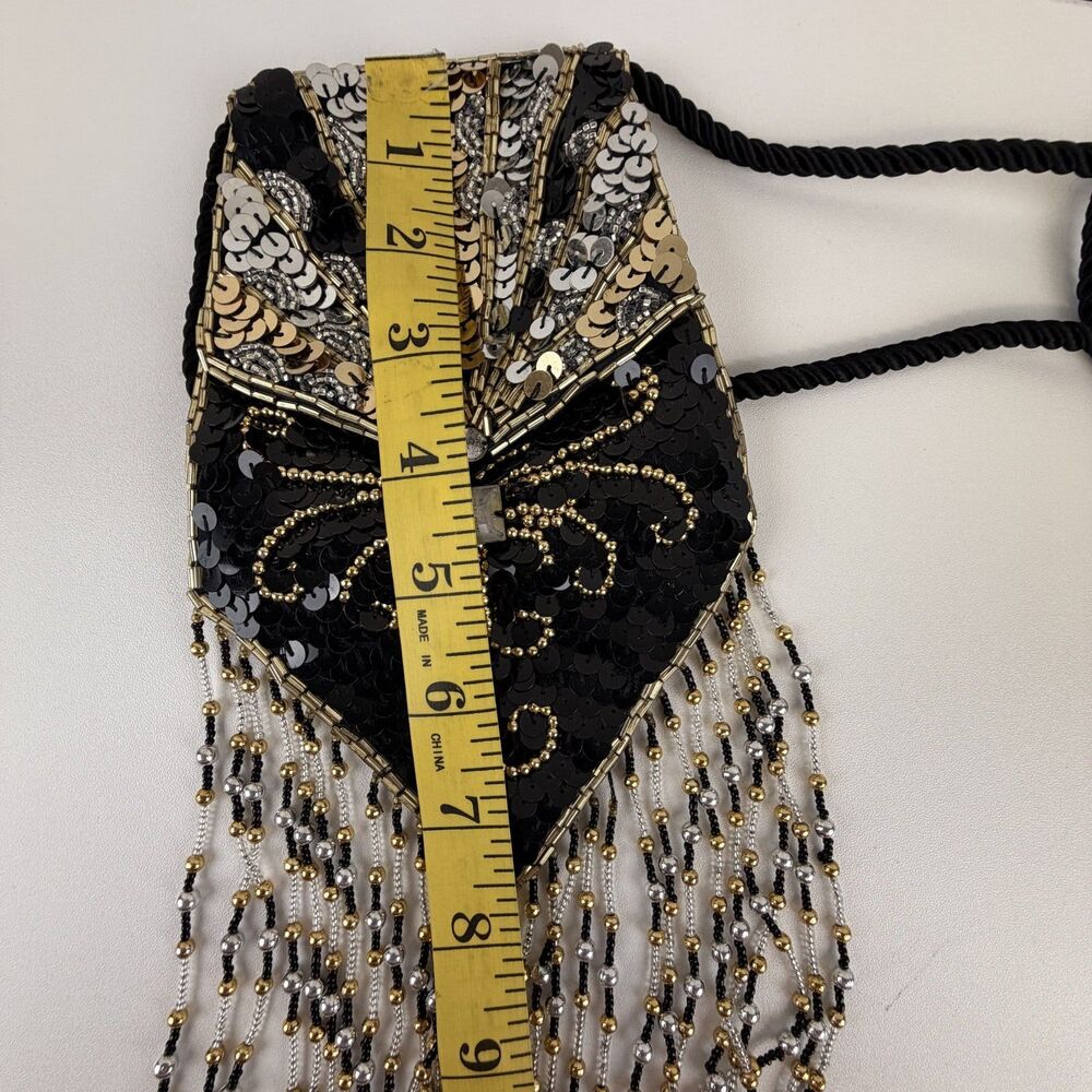Vintage SHARMARK Las Vegas Evening Bag Sequin Beaded Fringe Pouch Crossbody Glam - Picture 9 of 10